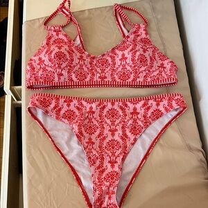 SHEIN Red and White Patterned Bikini Set